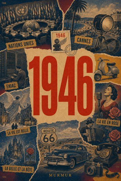Affiche collage POSTYOURMOOD consacrée à l’année 1946
