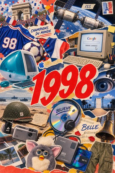 Affiche collage POSTYOURMOOD consacrée à l’année 1998
