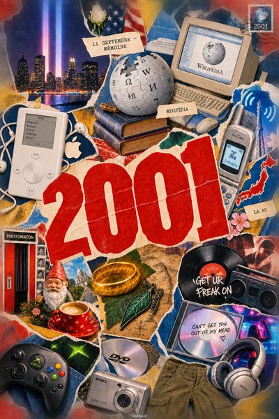 Affiche collage POSTYOURMOOD consacrée à l’année 2001