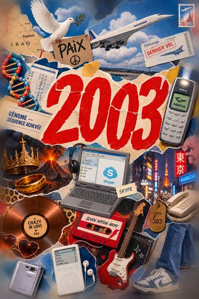 Affiche collage POSTYOURMOOD consacrée à l’année 2003