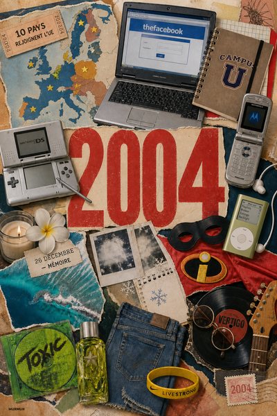 Affiche collage POSTYOURMOOD consacrée à l’année 2004