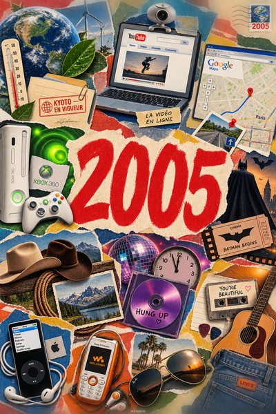 Affiche collage POSTYOURMOOD consacrée à l’année 2005