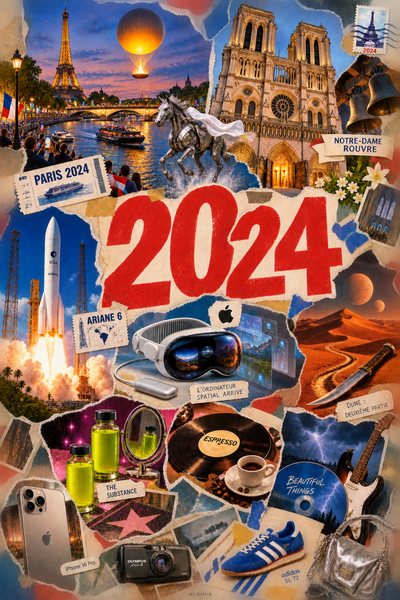 Affiche collage POSTYOURMOOD consacrée à l’année 2024