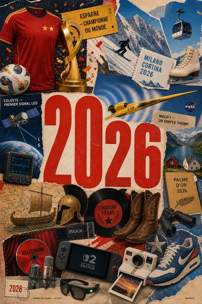 Affiche collage POSTYOURMOOD consacrée à l’année 2026