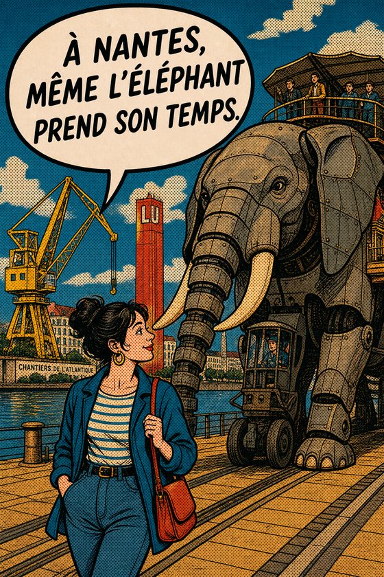 Affiche POP de Nantes intitulée « elephant prend son temps » — collection POSTYOURMOOD