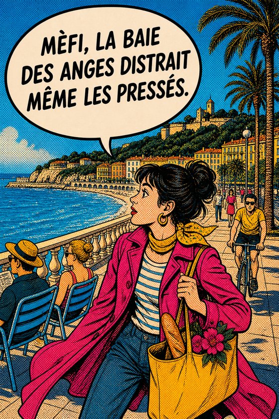 Affiche POP de Nice intitulée « mefi baie des anges » — collection POSTYOURMOOD