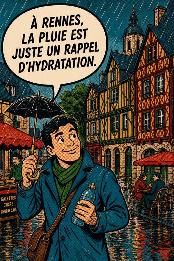 Affiche POP de Rennes intitulée « pluie hydratation » — collection POSTYOURMOOD