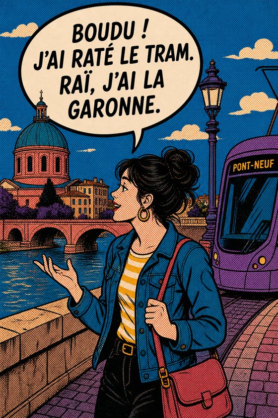 Affiche POP de Toulouse intitulée « boudu rate tram » — collection POSTYOURMOOD
