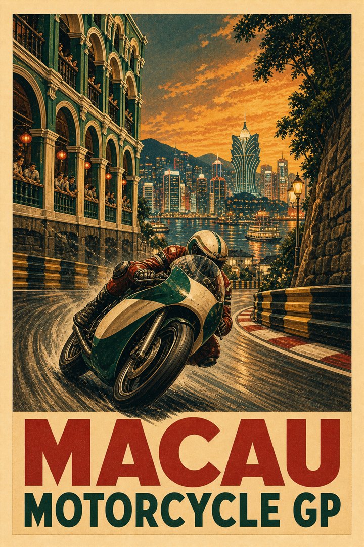 Affiche de course Grand Prix moto de Macao