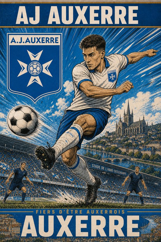 Affiche POSTYOURMOOD AJ Auxerre en style manga sportif