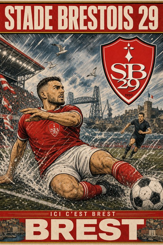 Affiche POSTYOURMOOD Stade Brestois 29 en style manga sportif
