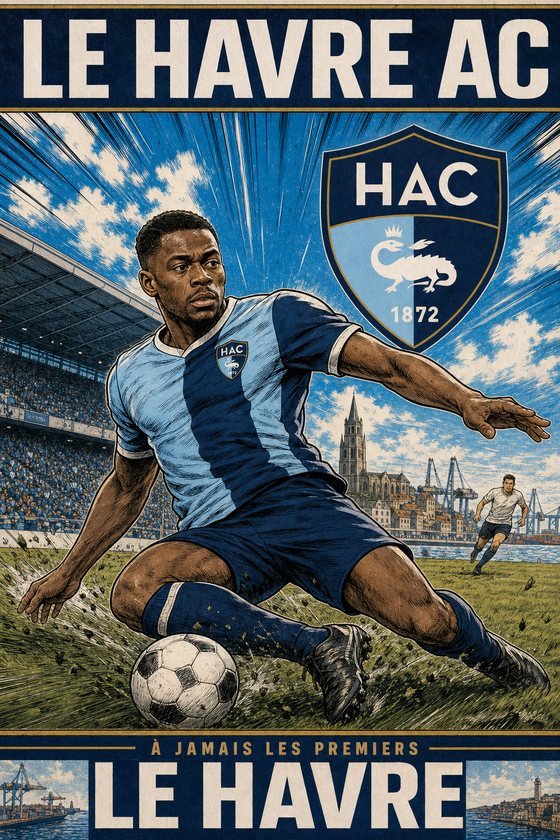 Affiche POSTYOURMOOD Le Havre AC en style manga sportif
