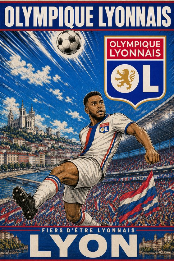 Affiche POSTYOURMOOD Olympique Lyonnais en style manga sportif