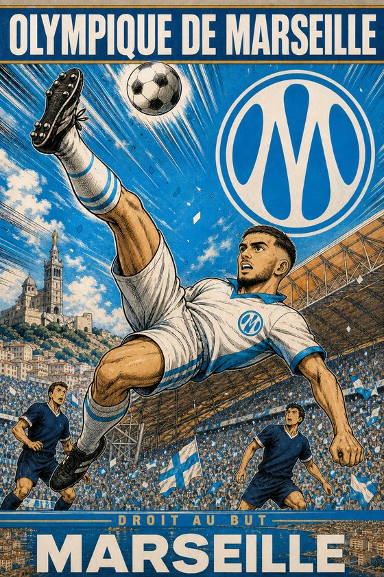 Affiche POSTYOURMOOD Olympique de Marseille en style manga sportif