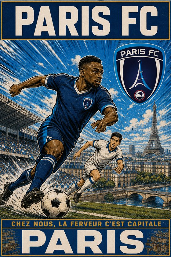 Affiche POSTYOURMOOD Paris FC en style manga sportif
