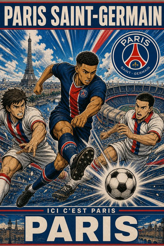 Affiche POSTYOURMOOD Paris Saint-Germain en style manga sportif