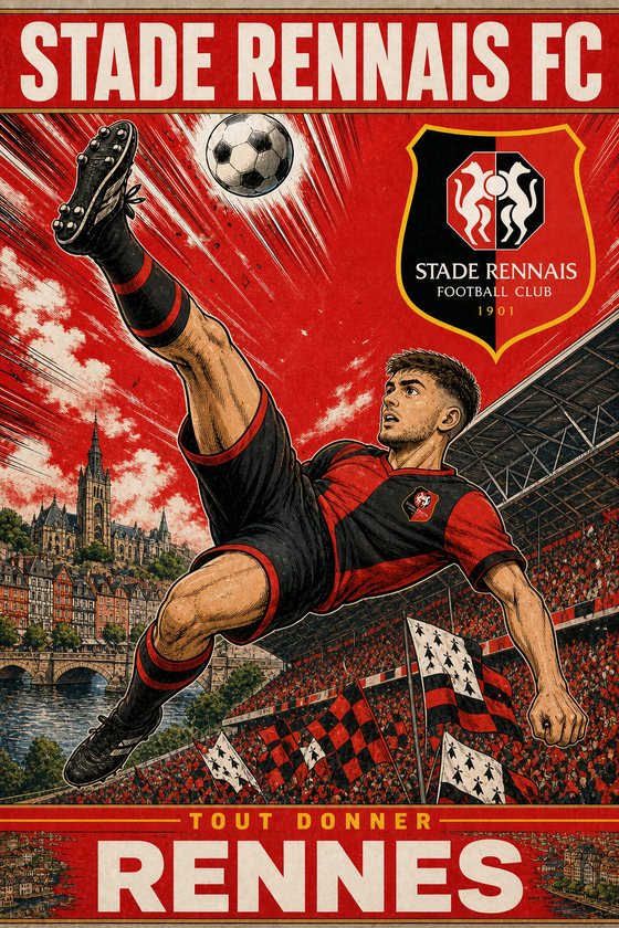 Affiche POSTYOURMOOD Stade Rennais FC en style manga sportif