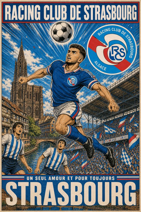 Affiche POSTYOURMOOD RC Strasbourg Alsace en style manga sportif