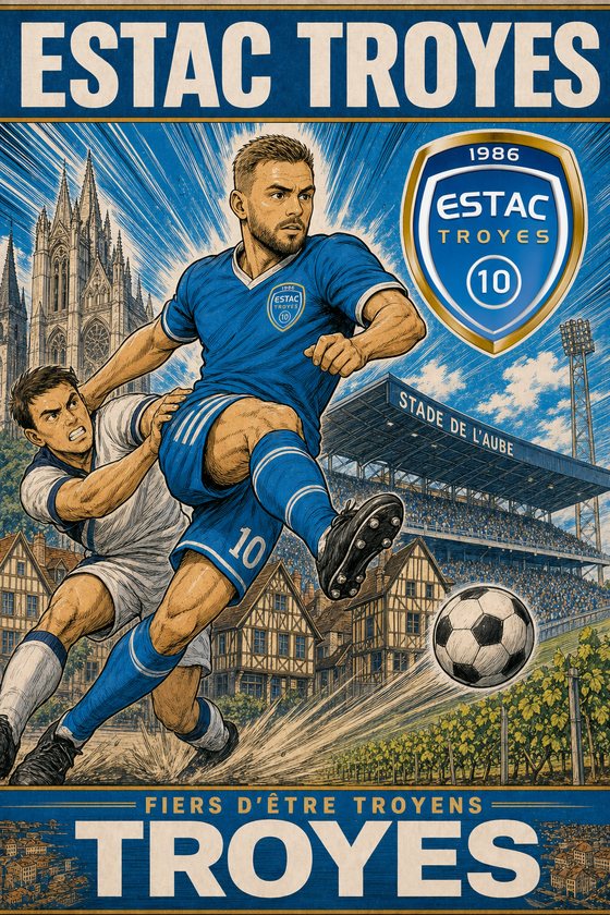 Affiche POSTYOURMOOD ESTAC Troyes en style manga sportif