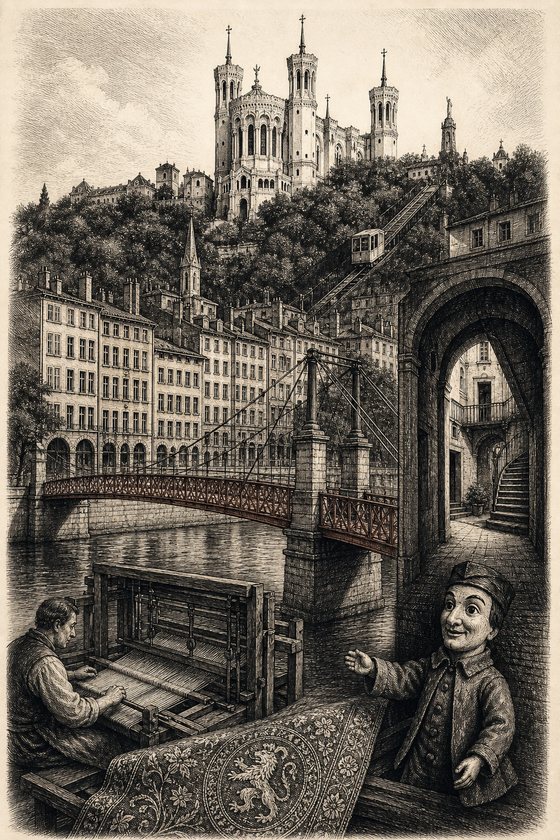 Affiche de Lyon en style noir et blanc gravure — collection POSTYOURMOOD