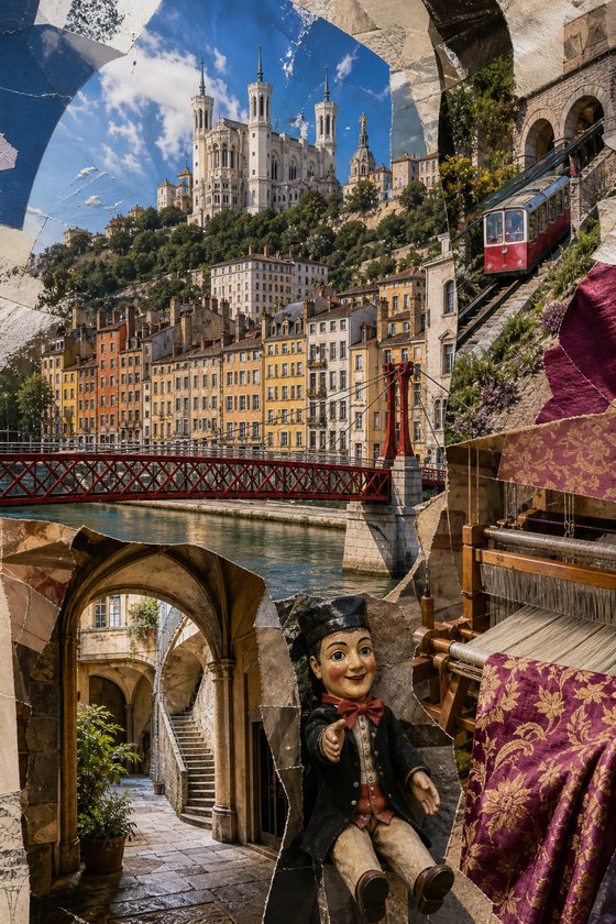 Affiche de Lyon en style collage magazine — collection POSTYOURMOOD
