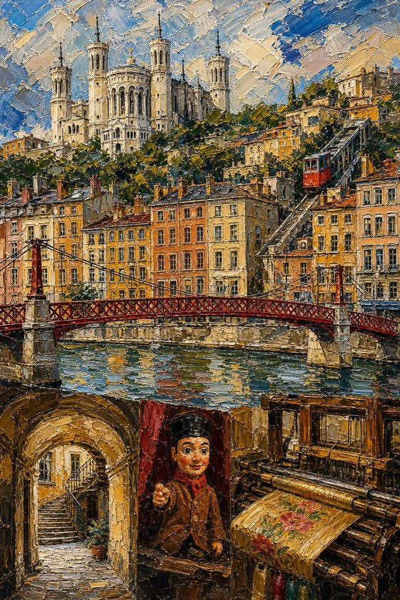Affiche de Lyon en style huile au couteau — collection POSTYOURMOOD