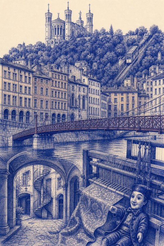 Affiche de Lyon en style stylo bille — collection POSTYOURMOOD