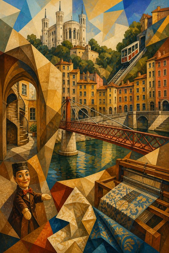 Affiche de Lyon en style cubisme solaire — collection POSTYOURMOOD