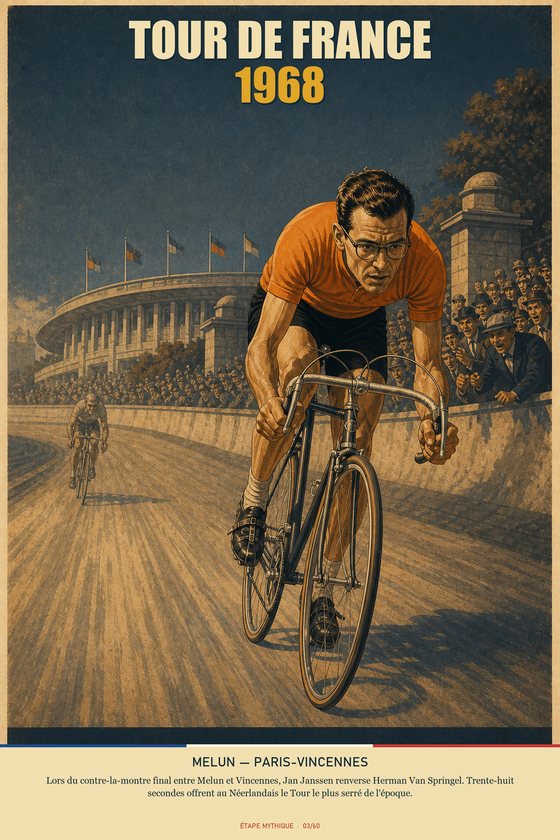 Affiche POSTYOURMOOD Tour de France 1968, étape Melun vers Paris-Vincennes