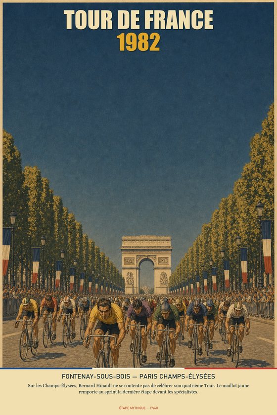 Affiche POSTYOURMOOD Tour de France 1982, étape Fontenay-sous-Bois vers Paris Champs-Élysées