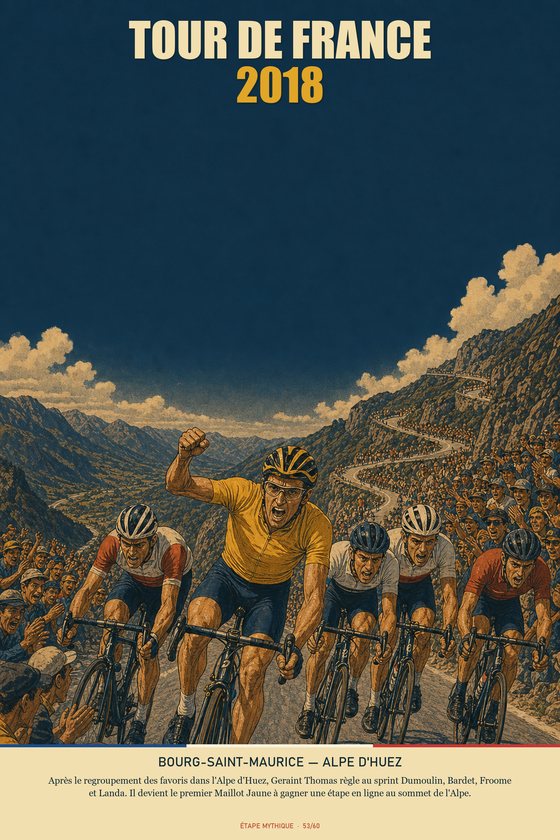 Affiche POSTYOURMOOD Tour de France 2018, étape Bourg-Saint-Maurice vers Alpe d'Huez