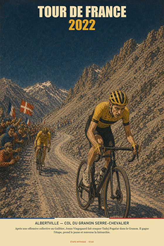 Affiche POSTYOURMOOD Tour de France 2022, étape Albertville vers Col du Granon Serre-Chevalier