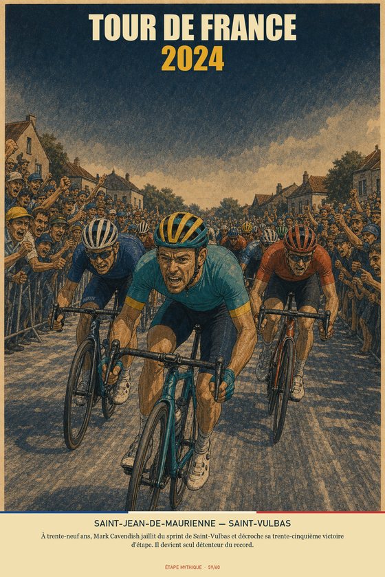 Affiche POSTYOURMOOD Tour de France 2024, étape Saint-Jean-de-Maurienne vers Saint-Vulbas
